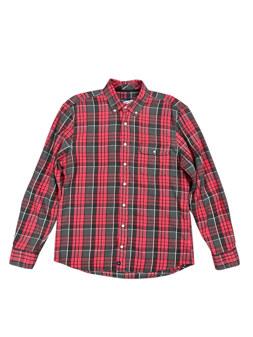 Johnnie-O Luca Flannel Plaid Long Sleeve Shirt Malibu Red — Size Medium